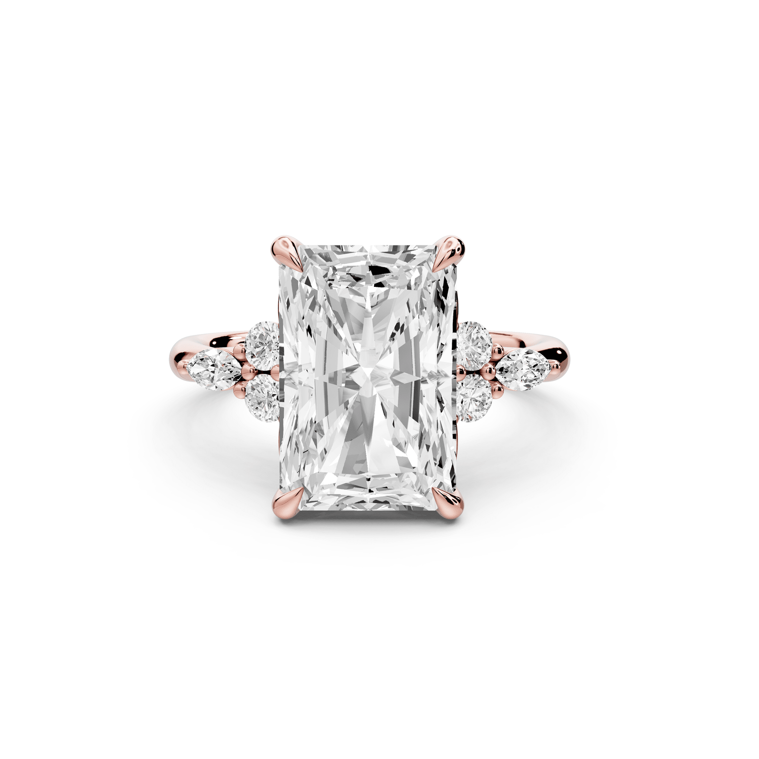Sandi - 5ct 14k rose gold Radiant Floral Cluster Side-Stone Engagement Ring with Plain Band - Mr. Alex Jewelry