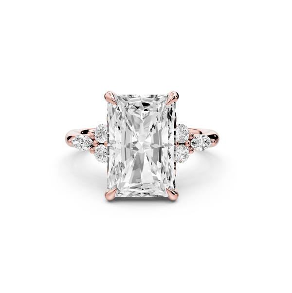 Sandi - 5ct 14k rose gold Radiant Floral Cluster Side-Stone Engagement Ring with Plain Band - Mr. Alex Jewelry