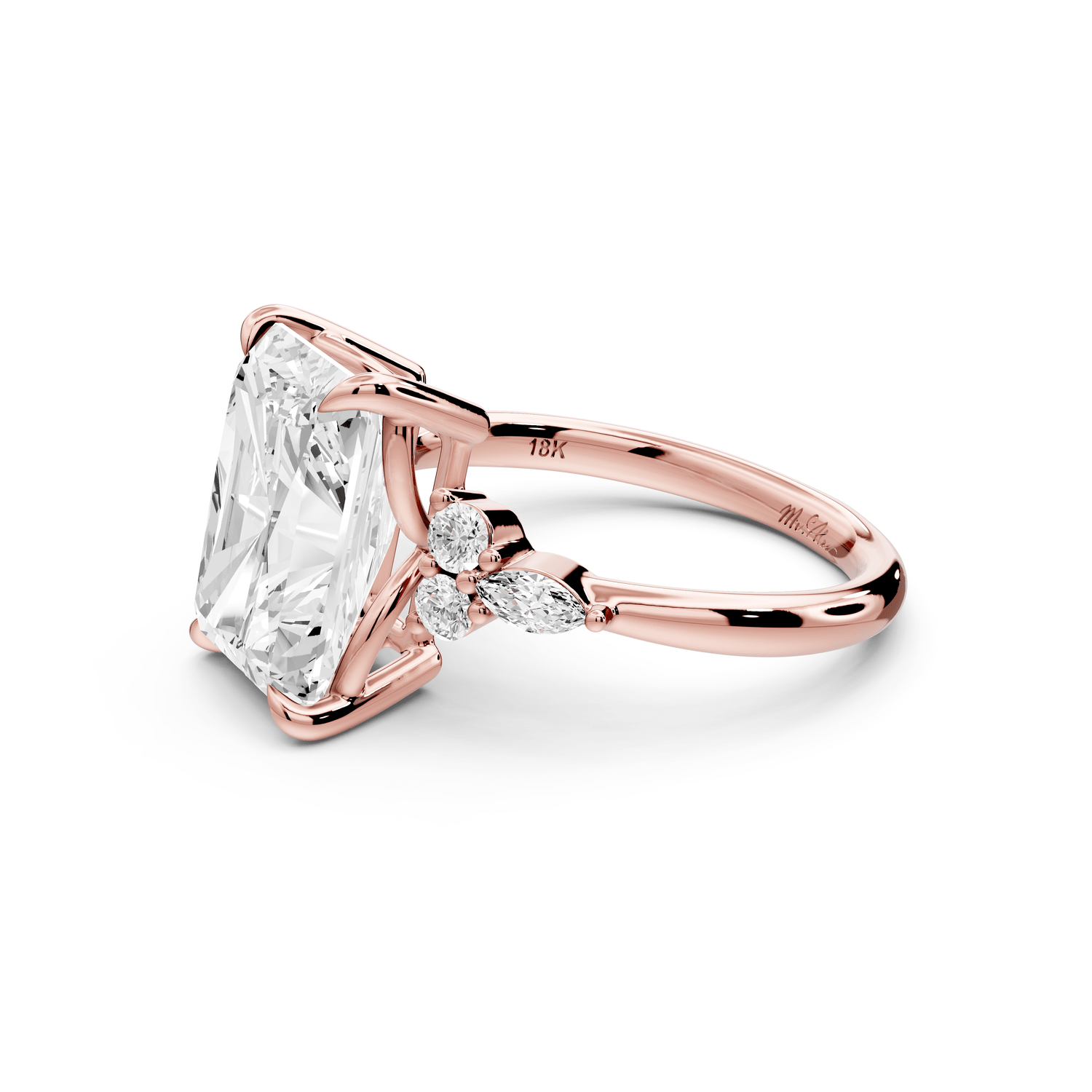 Sandi - 5ct 14k rose gold Radiant Floral Cluster Side-Stone Engagement Ring with Plain Band - Mr. Alex Jewelry