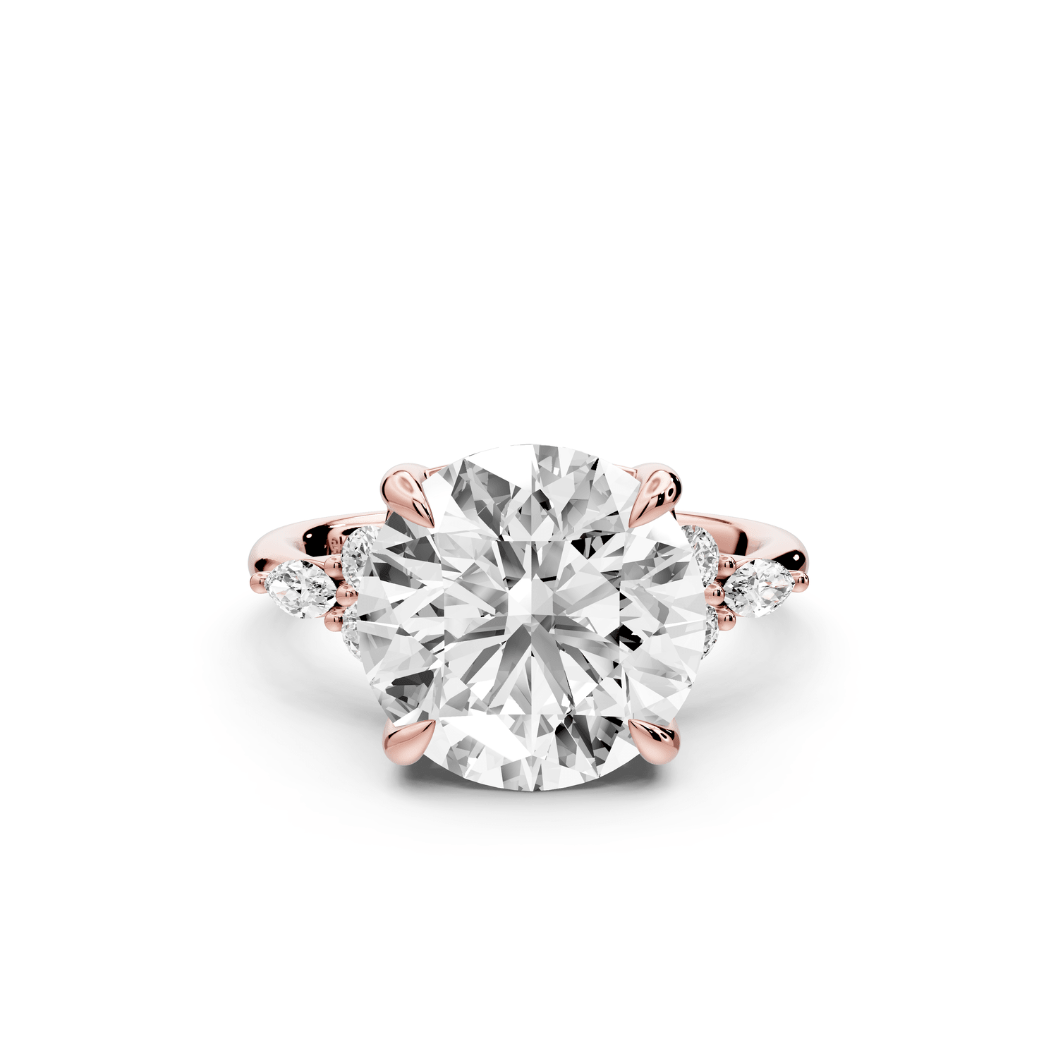 Sandi - 5ct 14k rose gold Round Floral Cluster Side-Stone Engagement Ring with Plain Band - Mr. Alex Jewelry