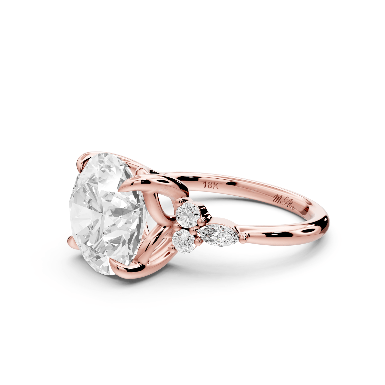 Sandi - 5ct 14k rose gold Round Floral Cluster Side-Stone Engagement Ring with Plain Band - Mr. Alex Jewelry