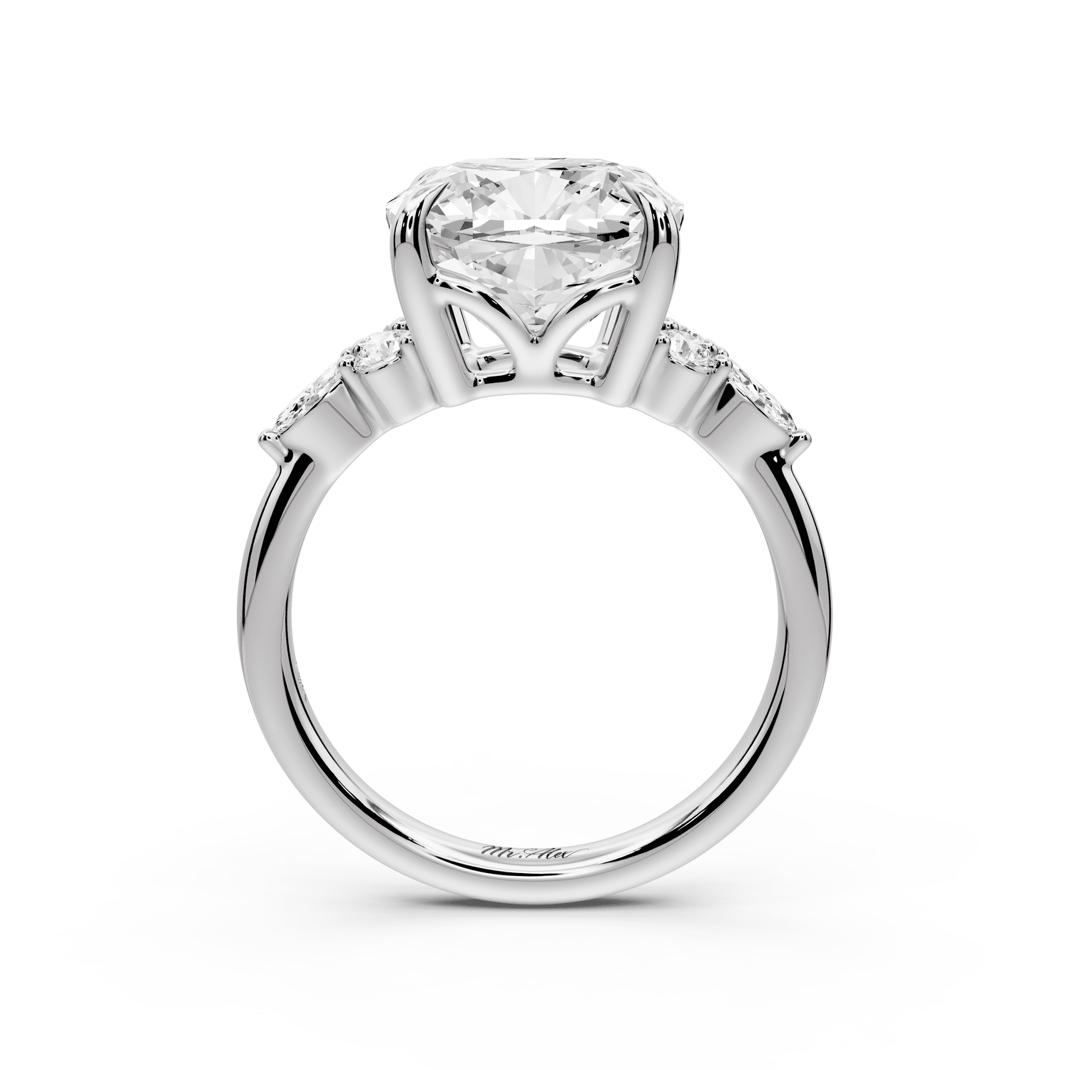 Sandi - 5ct 14k white gold Cushion Floral Cluster Side-Stone Engagement Ring with Plain Band - Mr. Alex Jewelry