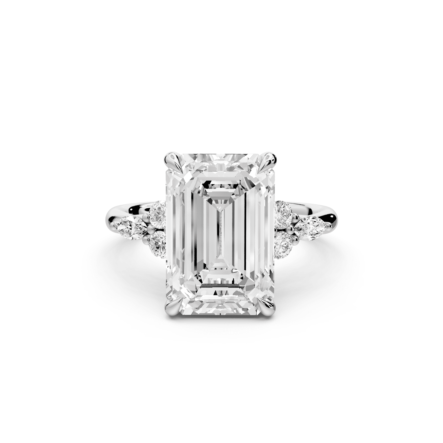 Sandi - 5ct 14k white gold Emerald Floral Cluster Side-Stone Engagement Ring with Plain Band - Mr. Alex Jewelry