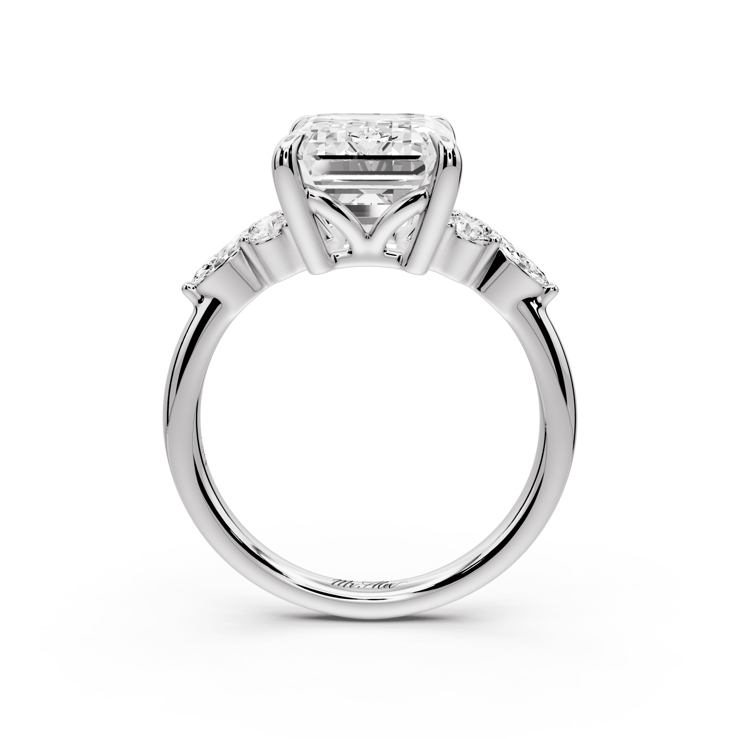 Sandi - 5ct 14k white gold Emerald Floral Cluster Side-Stone Engagement Ring with Plain Band - Mr. Alex Jewelry
