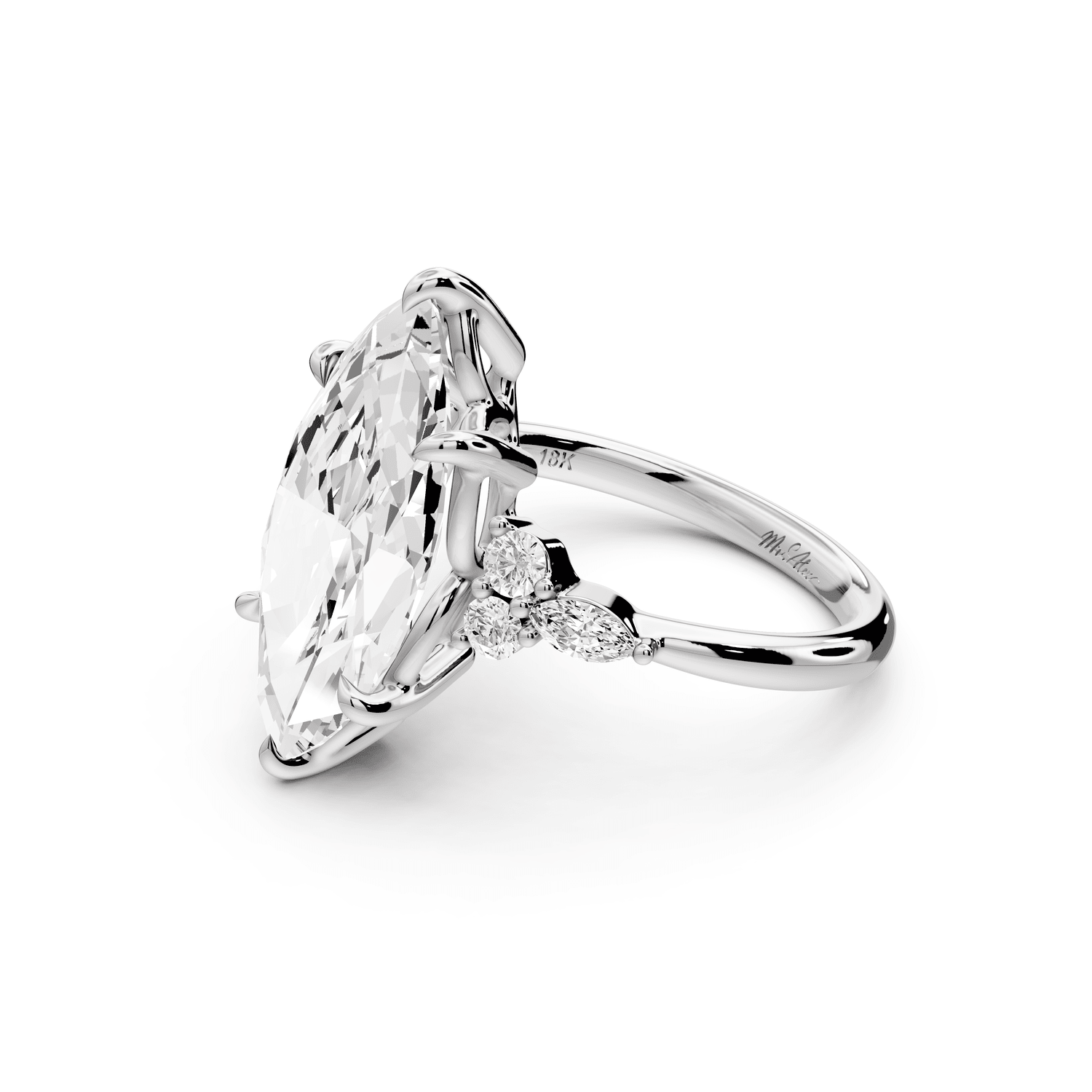 Sandi - 5ct 14k white gold Marquise Floral Cluster Side-Stone Engagement Ring with Plain Band - Mr. Alex Jewelry