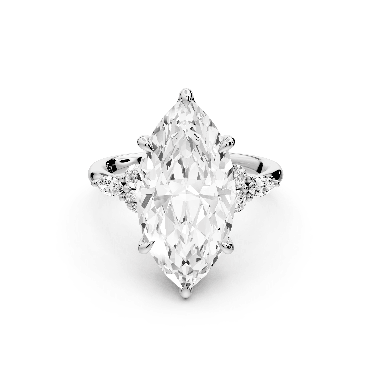 Sandi - 5ct 14k white gold Marquise Floral Cluster Side-Stone Engagement Ring with Plain Band - Mr. Alex Jewelry