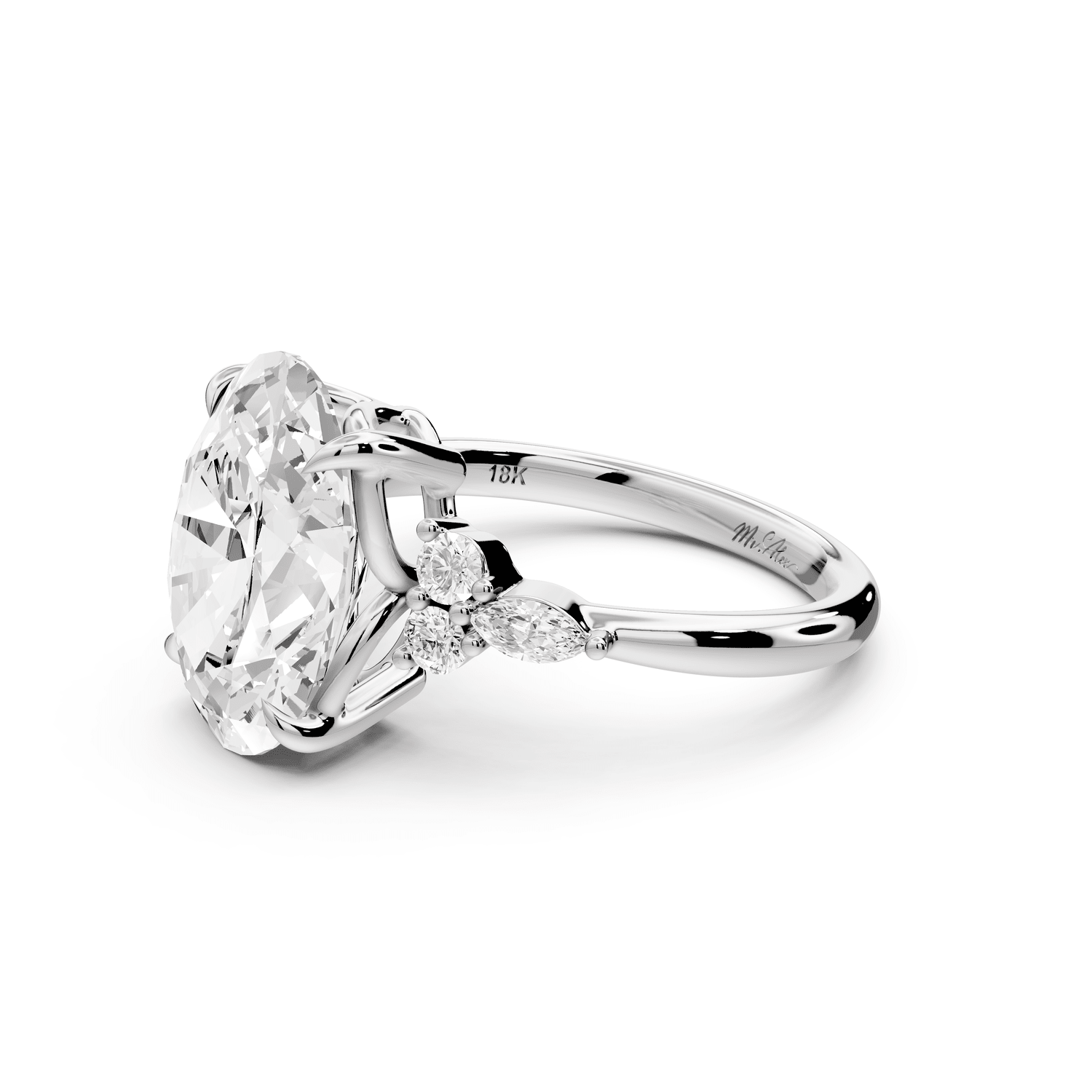 Sandi - 5ct 14k white gold Oval Floral Cluster Side-Stone Engagement Ring with Plain Band - Mr. Alex Jewelry