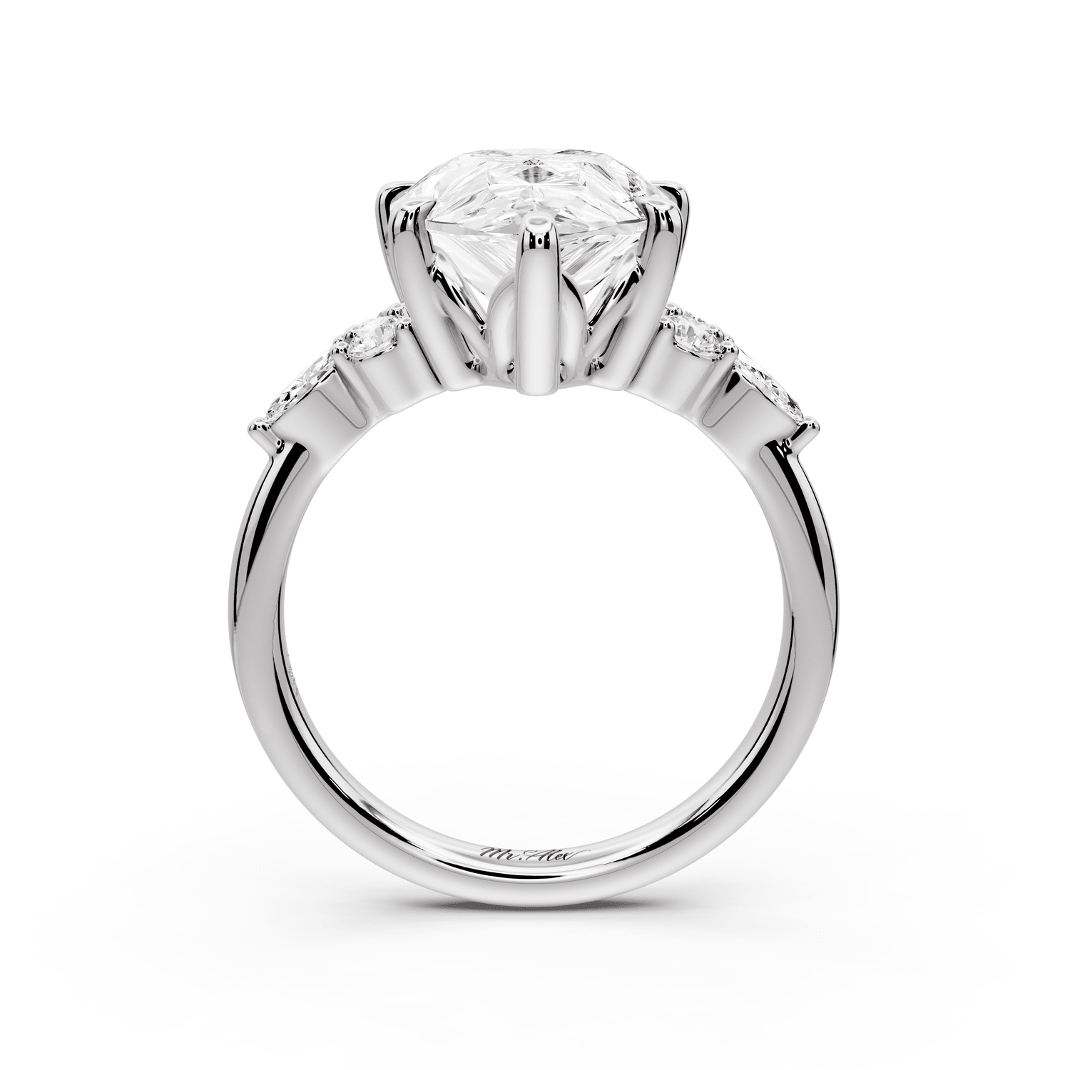 Sandi - 5ct 14k white gold Pear Floral Cluster Side-Stone Engagement Ring with Plain Band - Mr. Alex Jewelry
