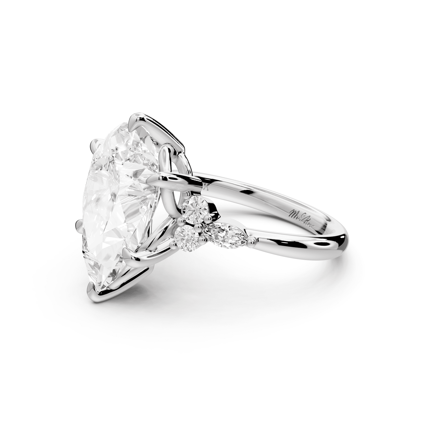 Sandi - 5ct 14k white gold Pear Floral Cluster Side-Stone Engagement Ring with Plain Band - Mr. Alex Jewelry