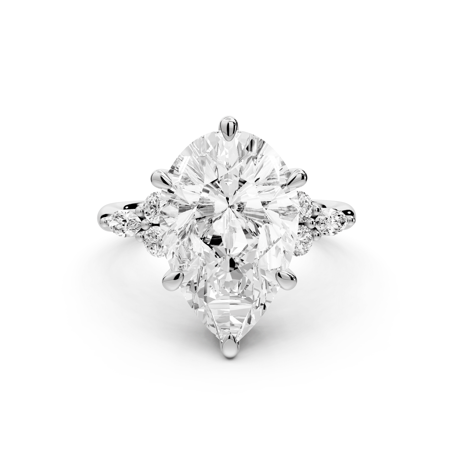 Sandi - 5ct 14k white gold Pear Floral Cluster Side-Stone Engagement Ring with Plain Band - Mr. Alex Jewelry