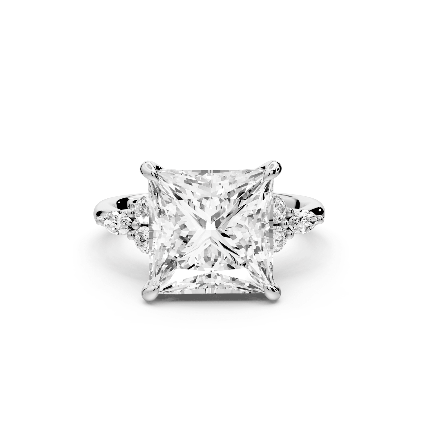 Sandi - 5ct 14k white gold Princess Floral Cluster Side-Stone Engagement Ring with Plain Band - Mr. Alex Jewelry