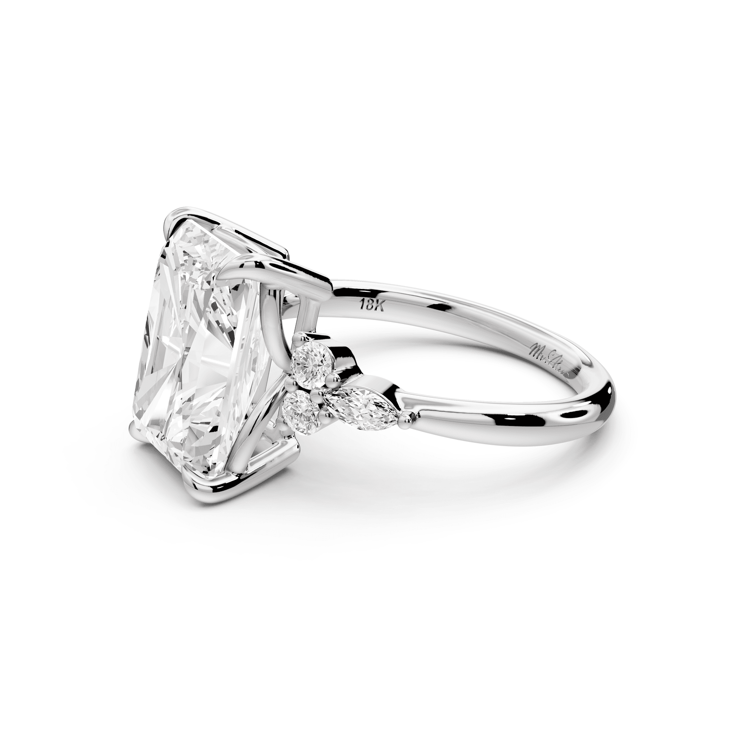 Sandi - 5ct 14k white gold Radiant Floral Cluster Side-Stone Engagement Ring with Plain Band - Mr. Alex Jewelry
