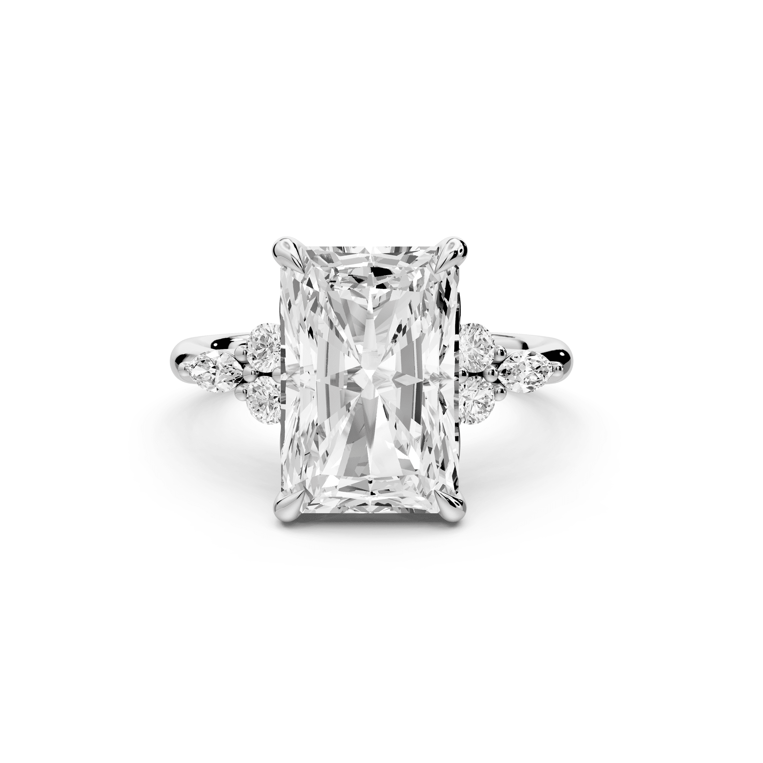 Sandi - 5ct 14k white gold Radiant Floral Cluster Side-Stone Engagement Ring with Plain Band - Mr. Alex Jewelry