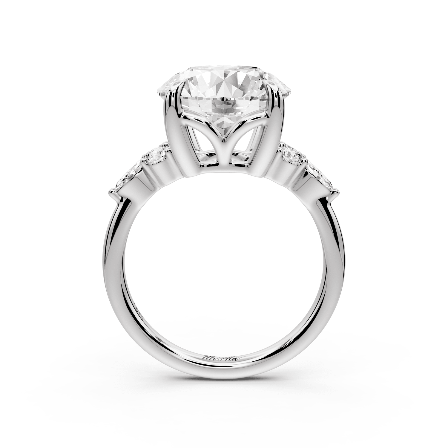 Sandi - 5ct 14k white gold Round Floral Cluster Side-Stone Engagement Ring with Plain Band - Mr. Alex Jewelry