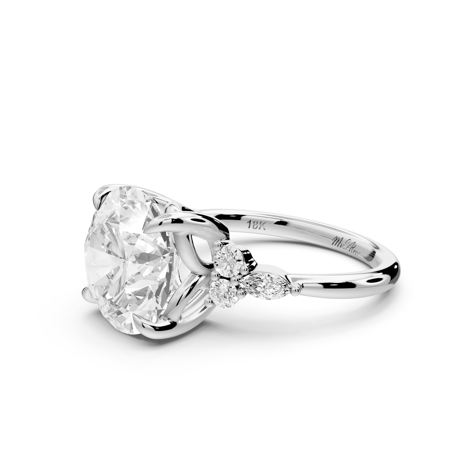 Sandi - 5ct 14k white gold Round Floral Cluster Side-Stone Engagement Ring with Plain Band - Mr. Alex Jewelry
