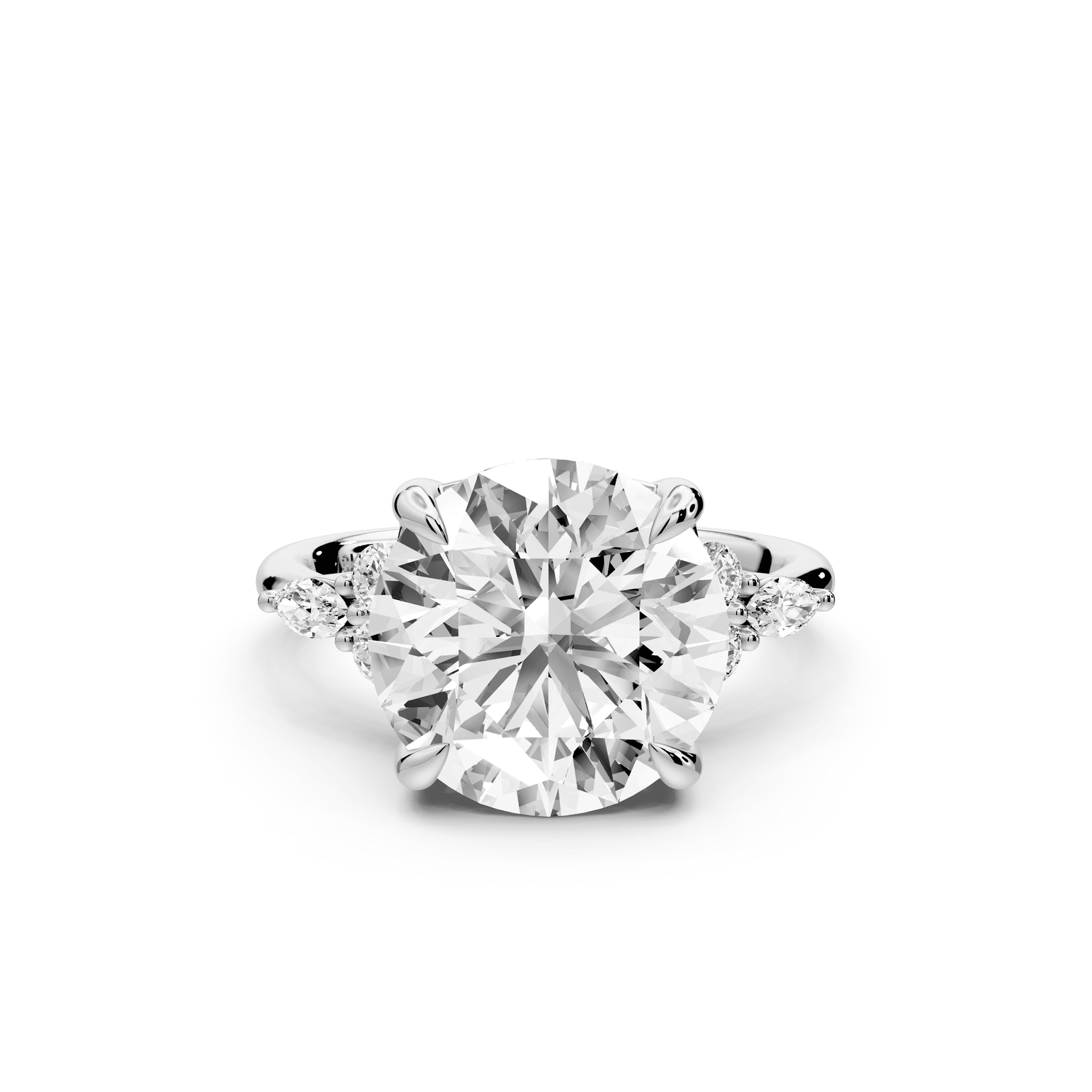 Sandi - 5ct 14k white gold Round Floral Cluster Side-Stone Engagement Ring with Plain Band - Mr. Alex Jewelry