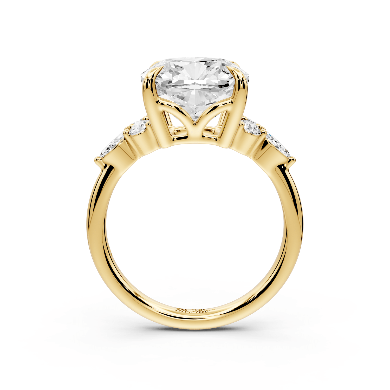 Sandi - 5ct 14k yellow gold Cushion Floral Cluster Side-Stone Engagement Ring with Plain Band - Mr. Alex Jewelry