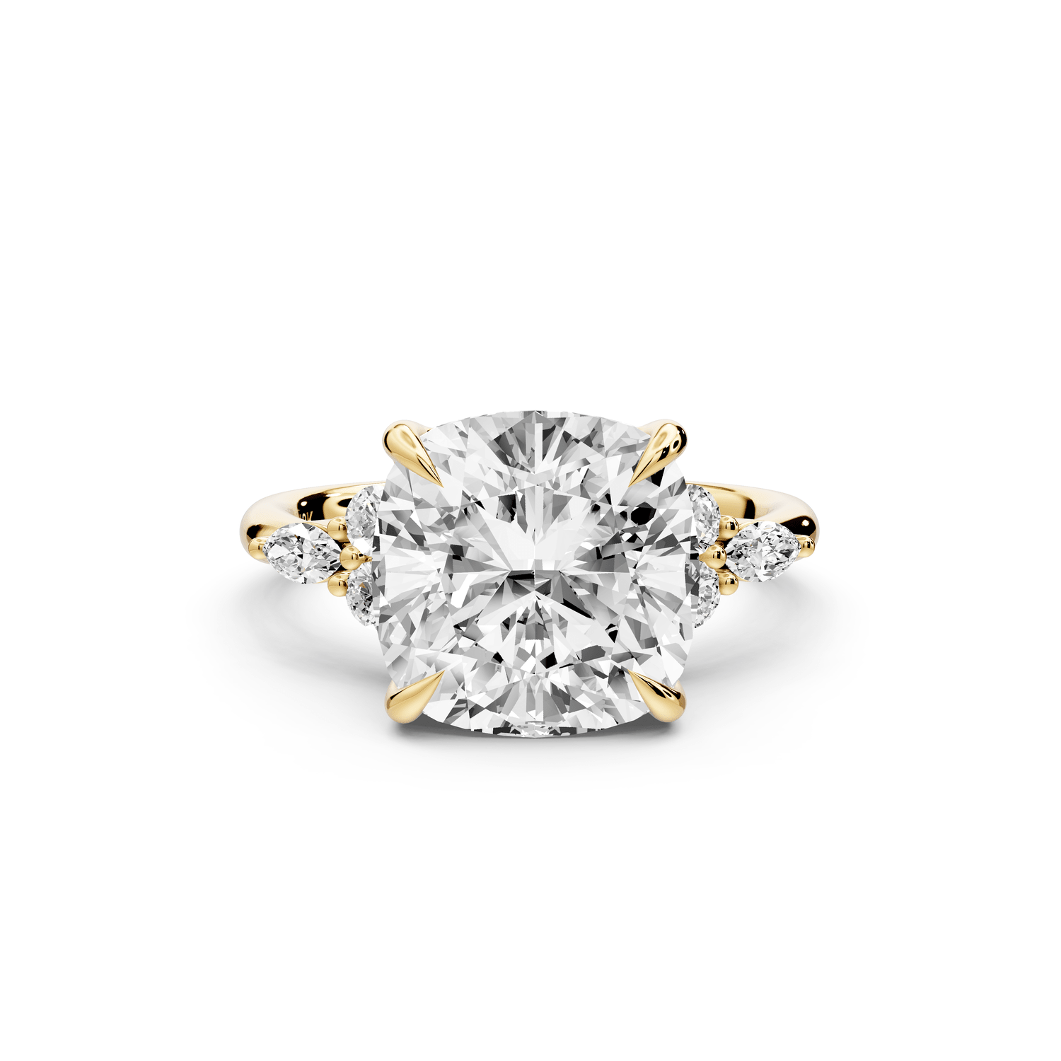 Sandi - 5ct 14k yellow gold Cushion Floral Cluster Side-Stone Engagement Ring with Plain Band - Mr. Alex Jewelry