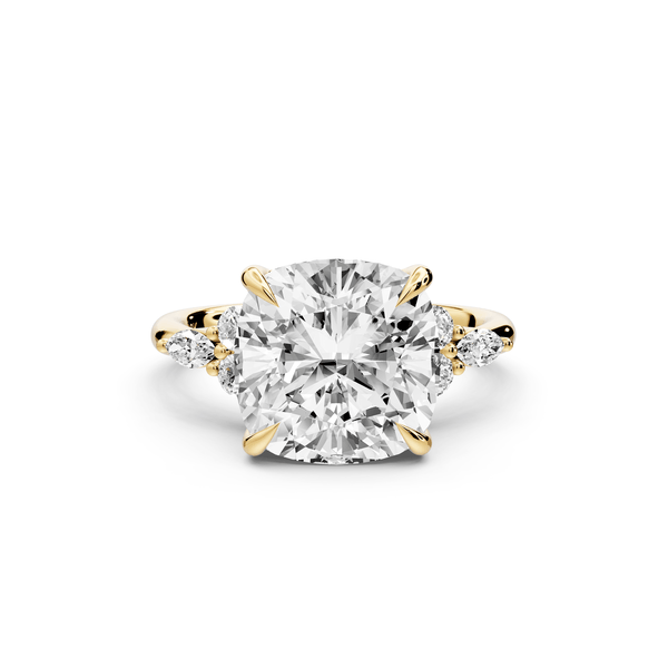 Sandi - 5ct 14k yellow gold Cushion Floral Cluster Side-Stone Engagement Ring with Plain Band - Mr. Alex Jewelry