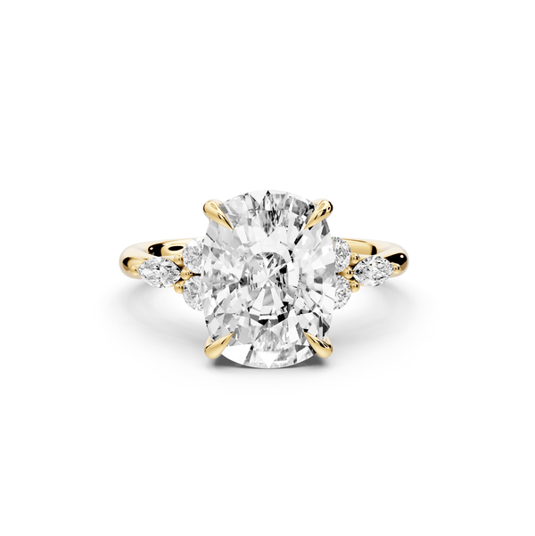 Sandi - 5ct 14k yellow gold Ecushion Floral Cluster Side-Stone Engagement Ring with Plain Band - Mr. Alex Jewelry