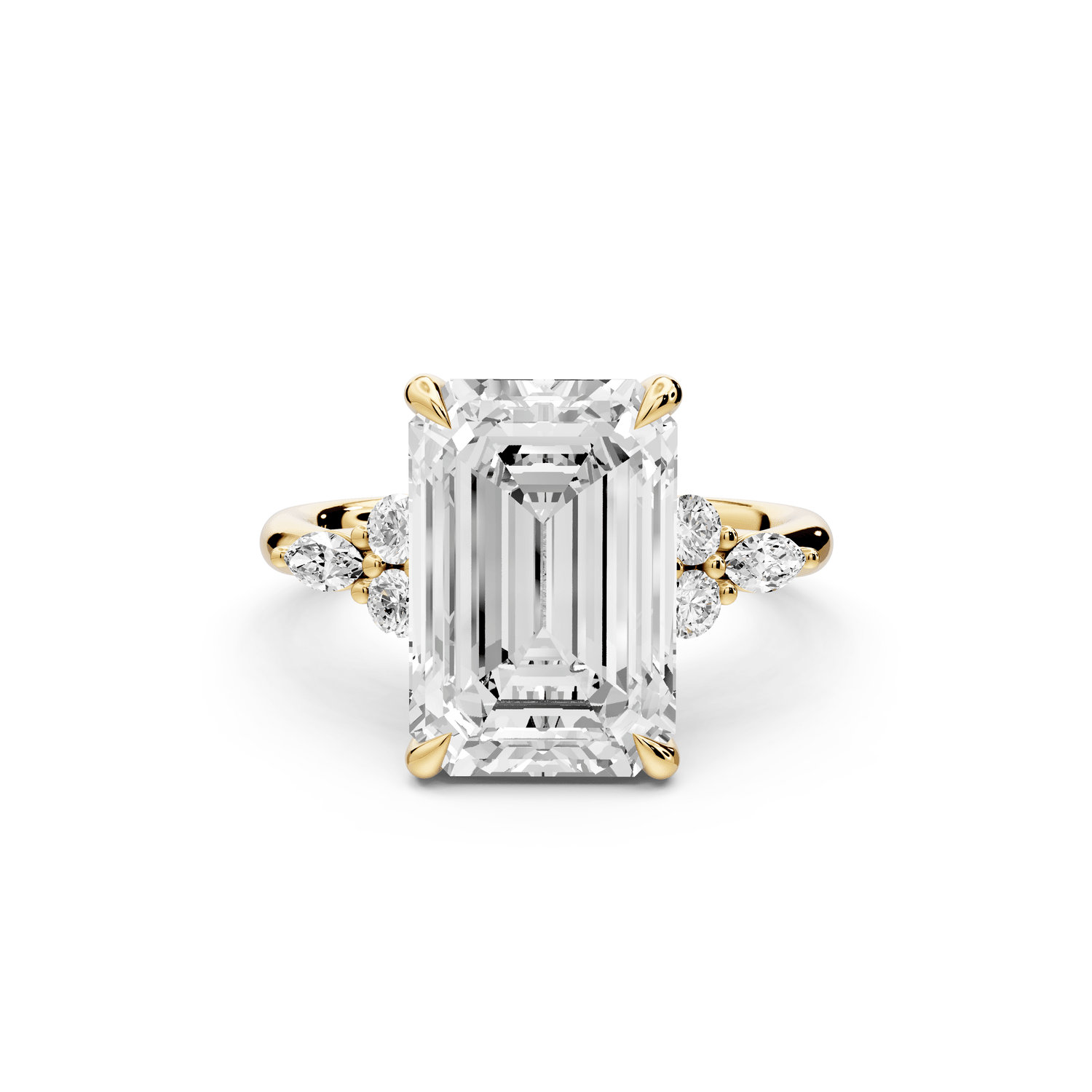 Sandi - 5ct 14k yellow gold Emerald Floral Cluster Side-Stone Engagement Ring with Plain Band - Mr. Alex Jewelry