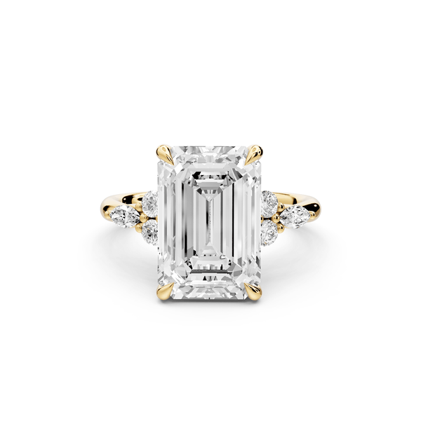 Sandi - 5ct 14k yellow gold Emerald Floral Cluster Side-Stone Engagement Ring with Plain Band - Mr. Alex Jewelry