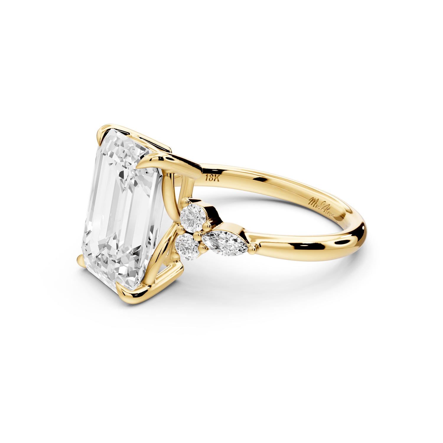 Sandi - 5ct 14k yellow gold Emerald Floral Cluster Side-Stone Engagement Ring with Plain Band - Mr. Alex Jewelry