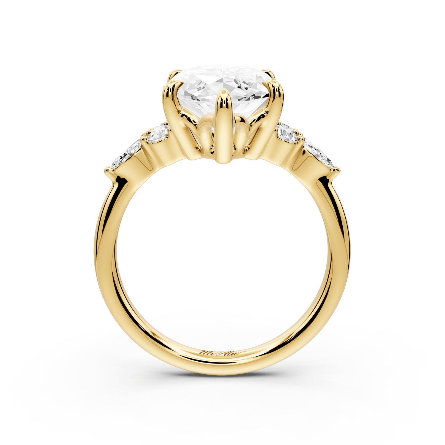 Sandi - 5ct 14k yellow gold Marquise Floral Cluster Side-Stone Engagement Ring with Plain Band - Mr. Alex Jewelry