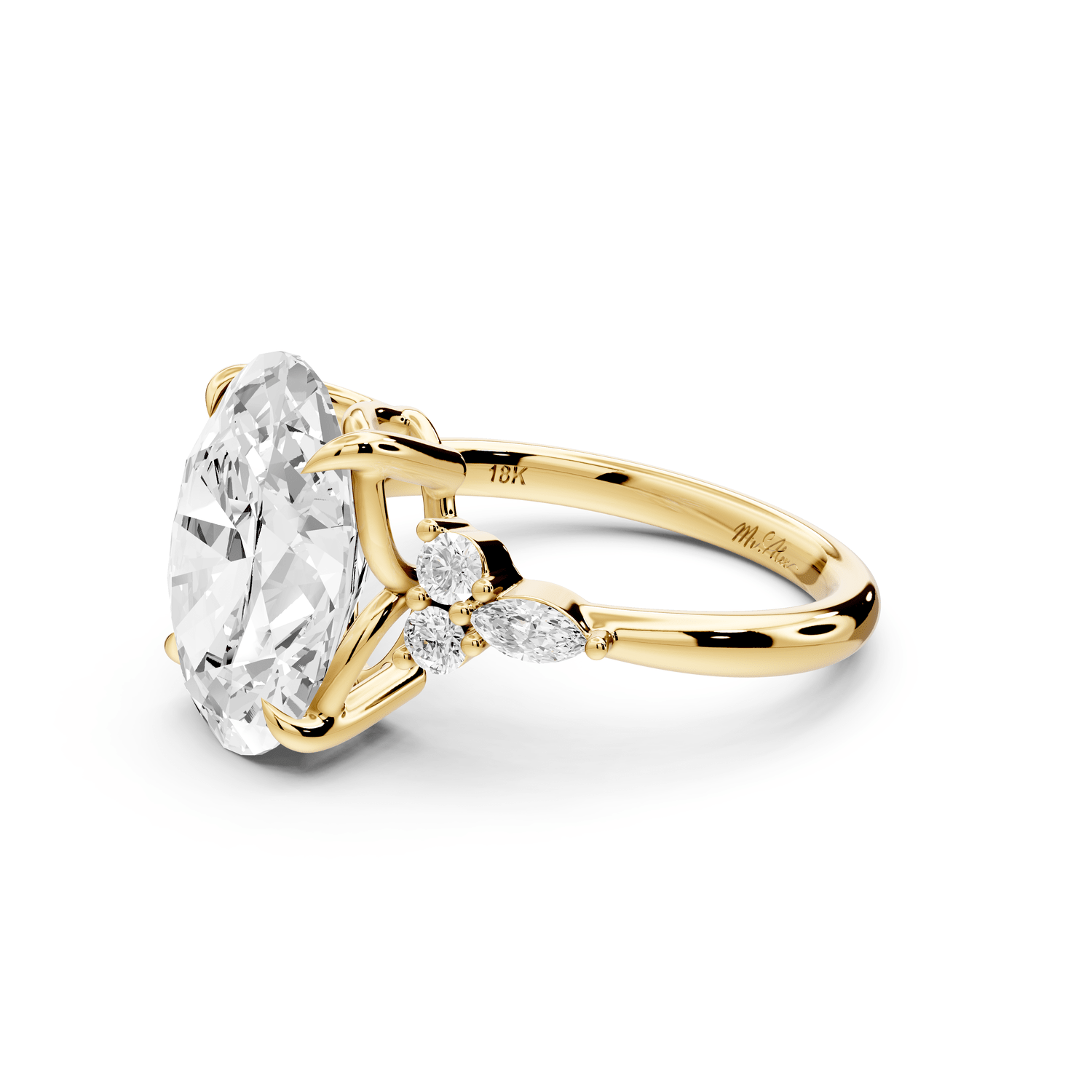 Sandi - 5ct 14k yellow gold Oval Floral Cluster Side-Stone Engagement Ring with Plain Band - Mr. Alex Jewelry