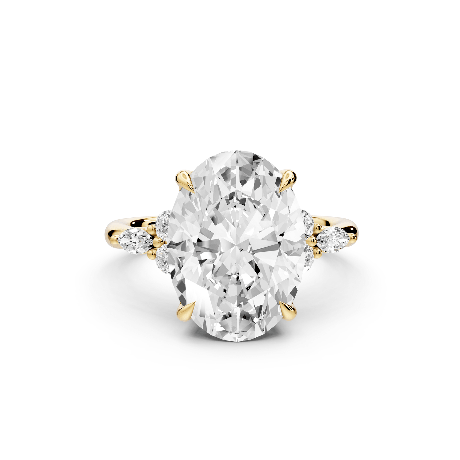Sandi - 5ct 14k yellow gold Oval Floral Cluster Side-Stone Engagement Ring with Plain Band - Mr. Alex Jewelry