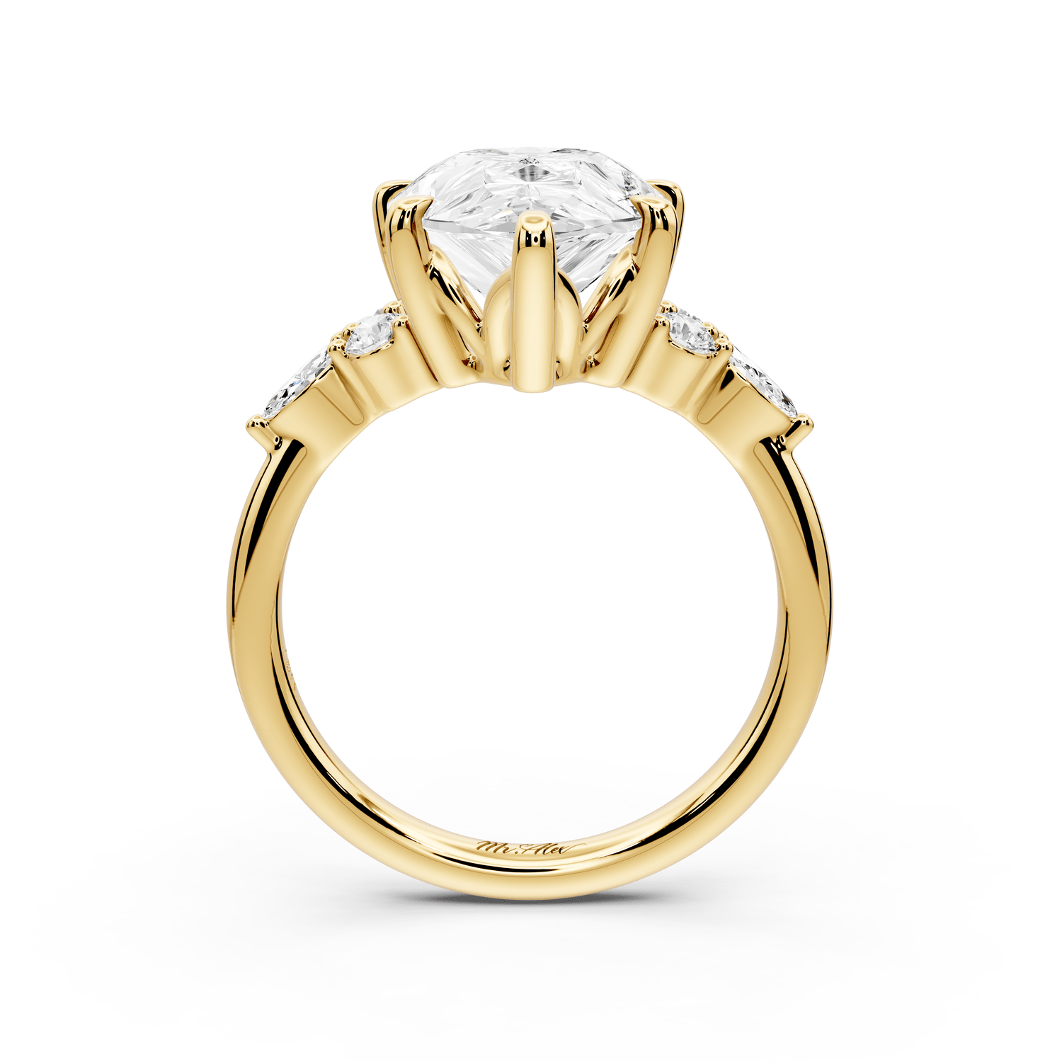 Sandi - 5ct 14k yellow gold Pear Floral Cluster Side-Stone Engagement Ring with Plain Band - Mr. Alex Jewelry