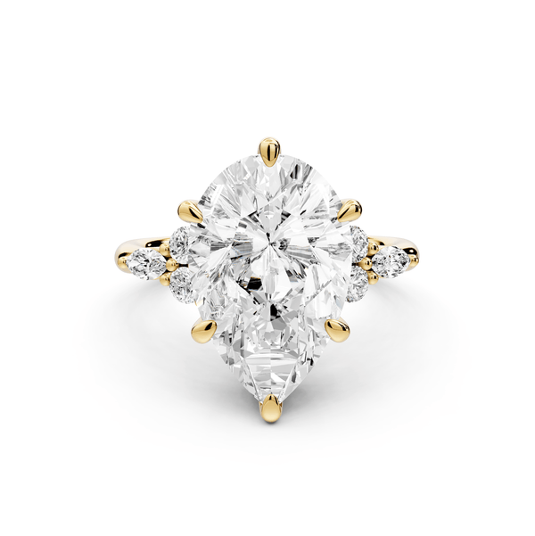 Sandi - 5ct 14k yellow gold Pear Floral Cluster Side-Stone Engagement Ring with Plain Band - Mr. Alex Jewelry