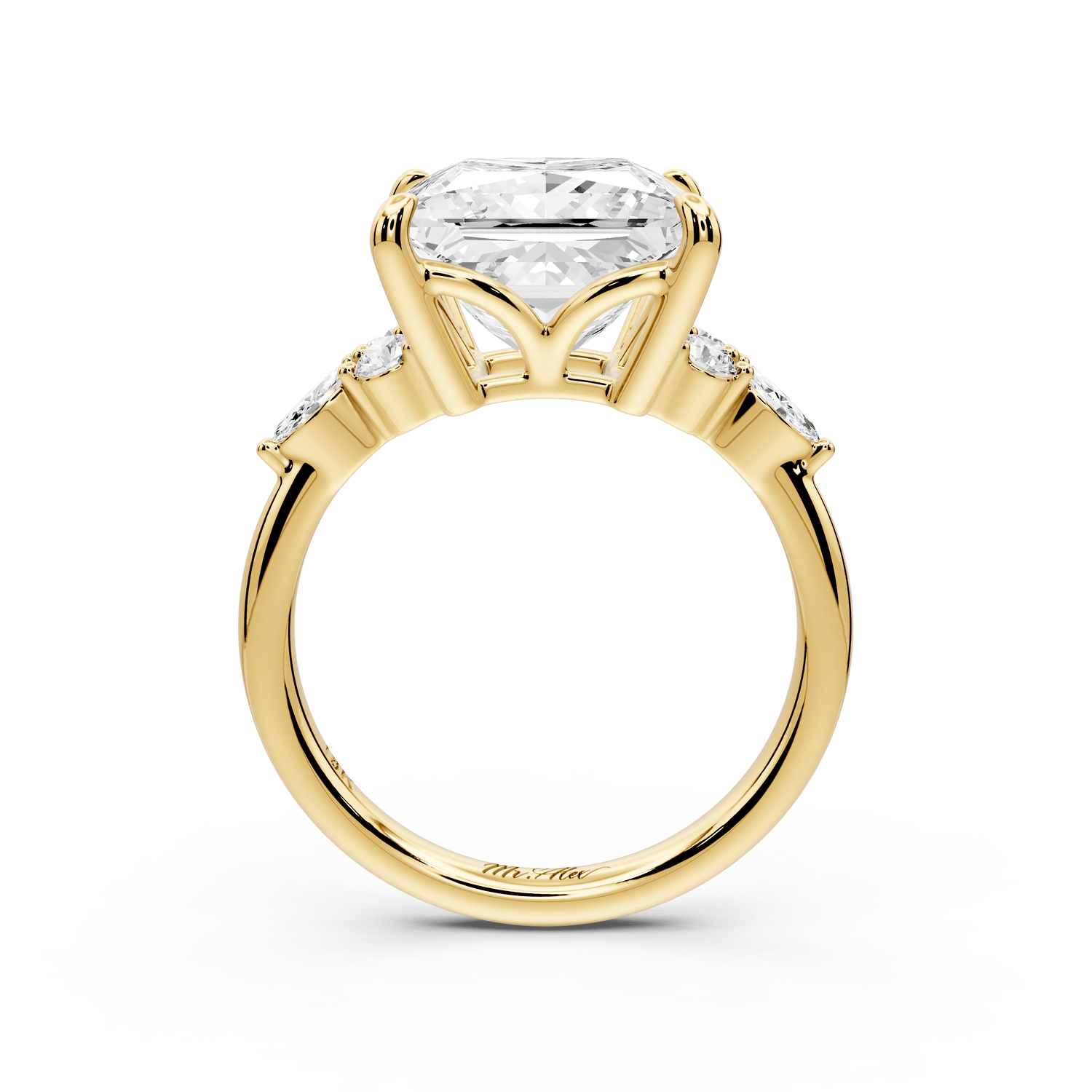 Sandi - 5ct 14k yellow gold Princess Floral Cluster Side-Stone Engagement Ring with Plain Band - Mr. Alex Jewelry