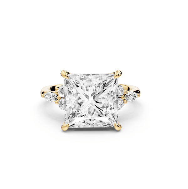 Sandi - 5ct 14k yellow gold Princess Floral Cluster Side-Stone Engagement Ring with Plain Band - Mr. Alex Jewelry