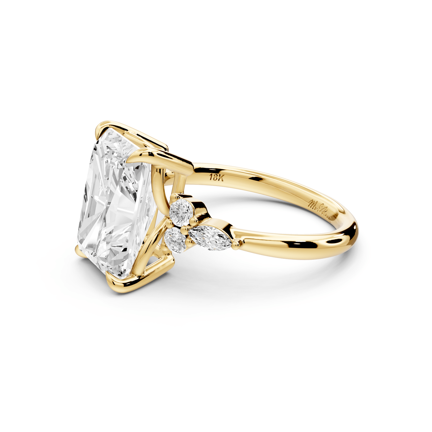 Sandi - 5ct 14k yellow gold Radiant Floral Cluster Side-Stone Engagement Ring with Plain Band - Mr. Alex Jewelry