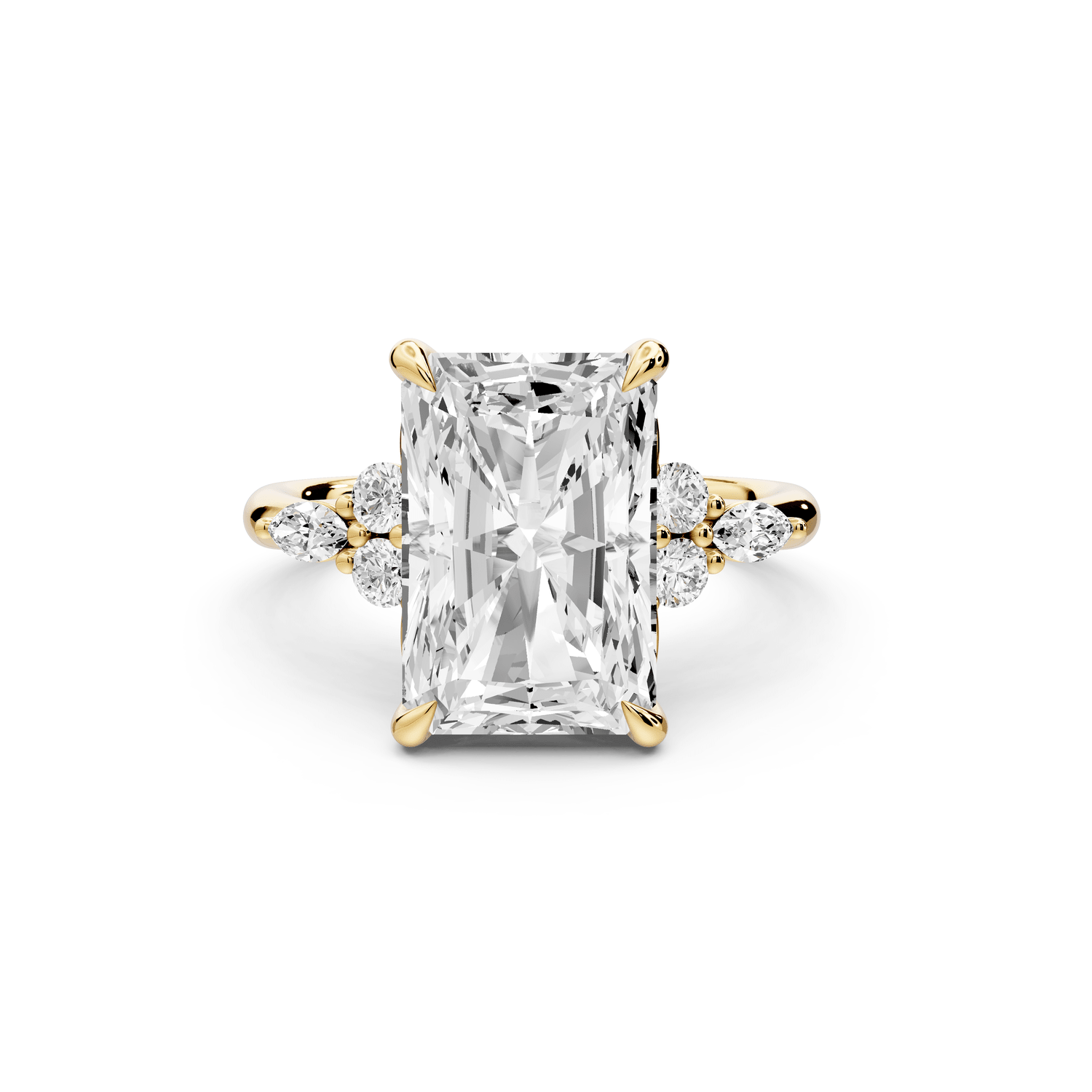 Sandi - 5ct 14k yellow gold Radiant Floral Cluster Side-Stone Engagement Ring with Plain Band - Mr. Alex Jewelry
