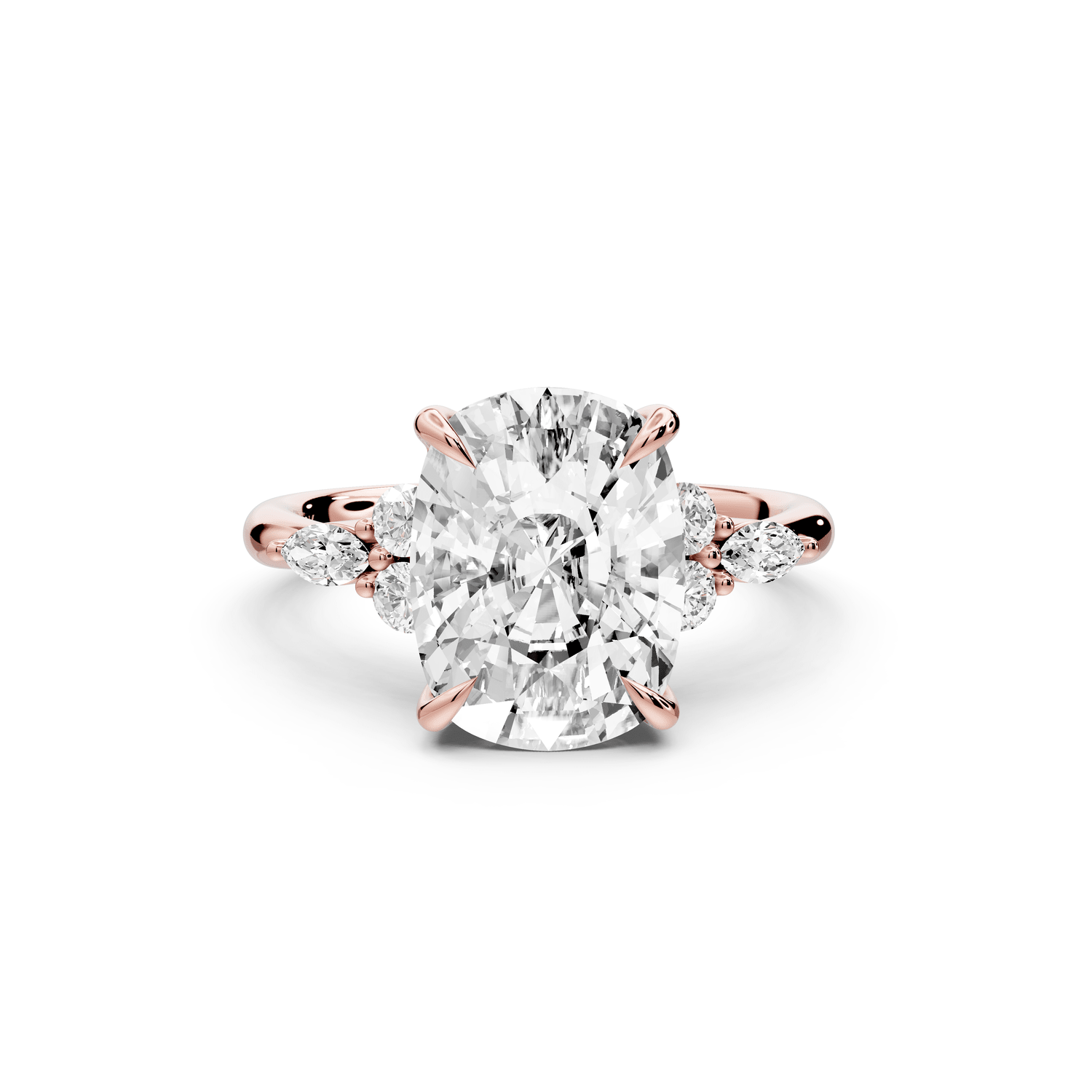 Sandi - 5ct 18k rose gold Ecushion Floral Cluster Side-Stone Engagement Ring with Plain Band - Mr. Alex Jewelry