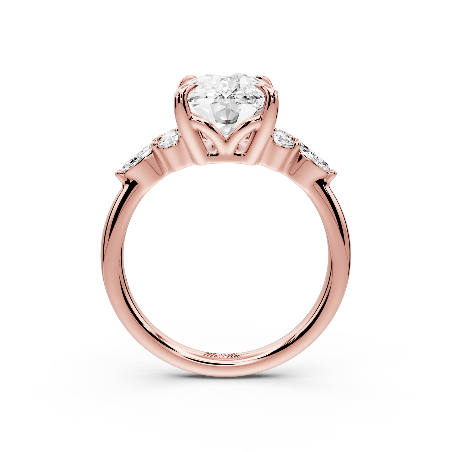 Sandi - 5ct 18k rose gold Ecushion Floral Cluster Side-Stone Engagement Ring with Plain Band - Mr. Alex Jewelry