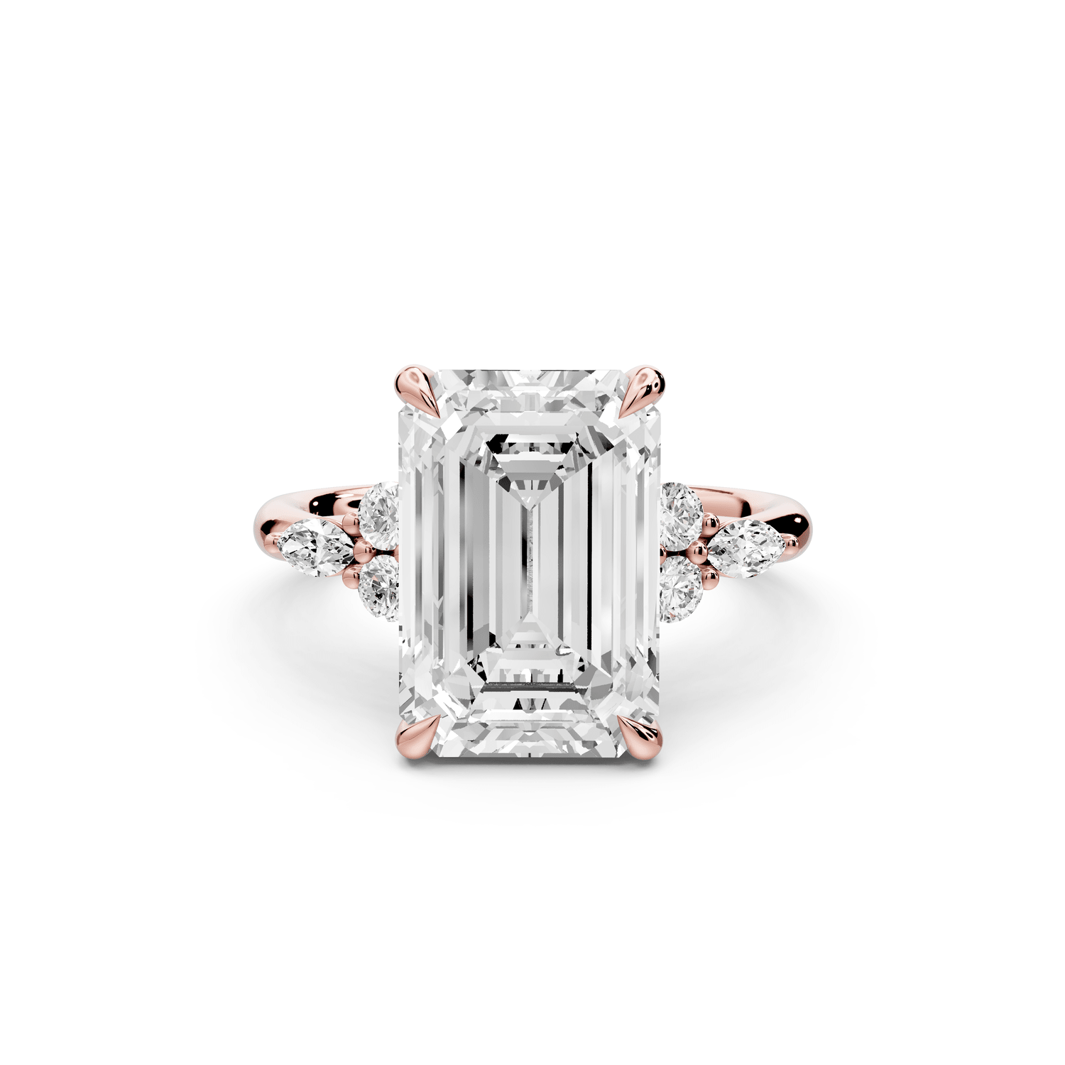 Sandi - 5ct 18k rose gold Emerald Floral Cluster Side-Stone Engagement Ring with Plain Band - Mr. Alex Jewelry