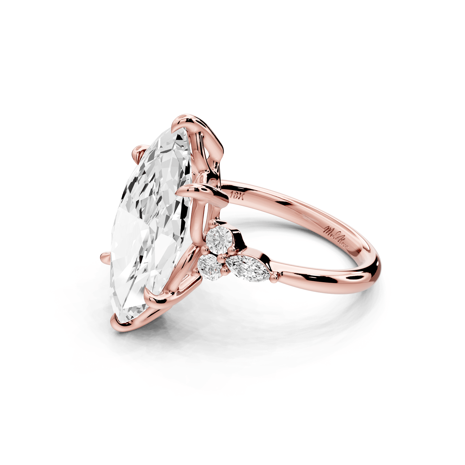Sandi - 5ct 18k rose gold Marquise Floral Cluster Side-Stone Engagement Ring with Plain Band - Mr. Alex Jewelry