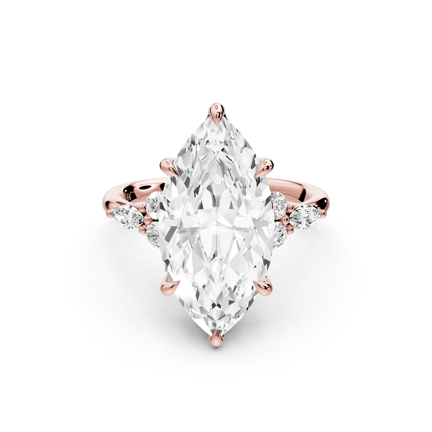 Sandi - 5ct 18k rose gold Marquise Floral Cluster Side-Stone Engagement Ring with Plain Band - Mr. Alex Jewelry