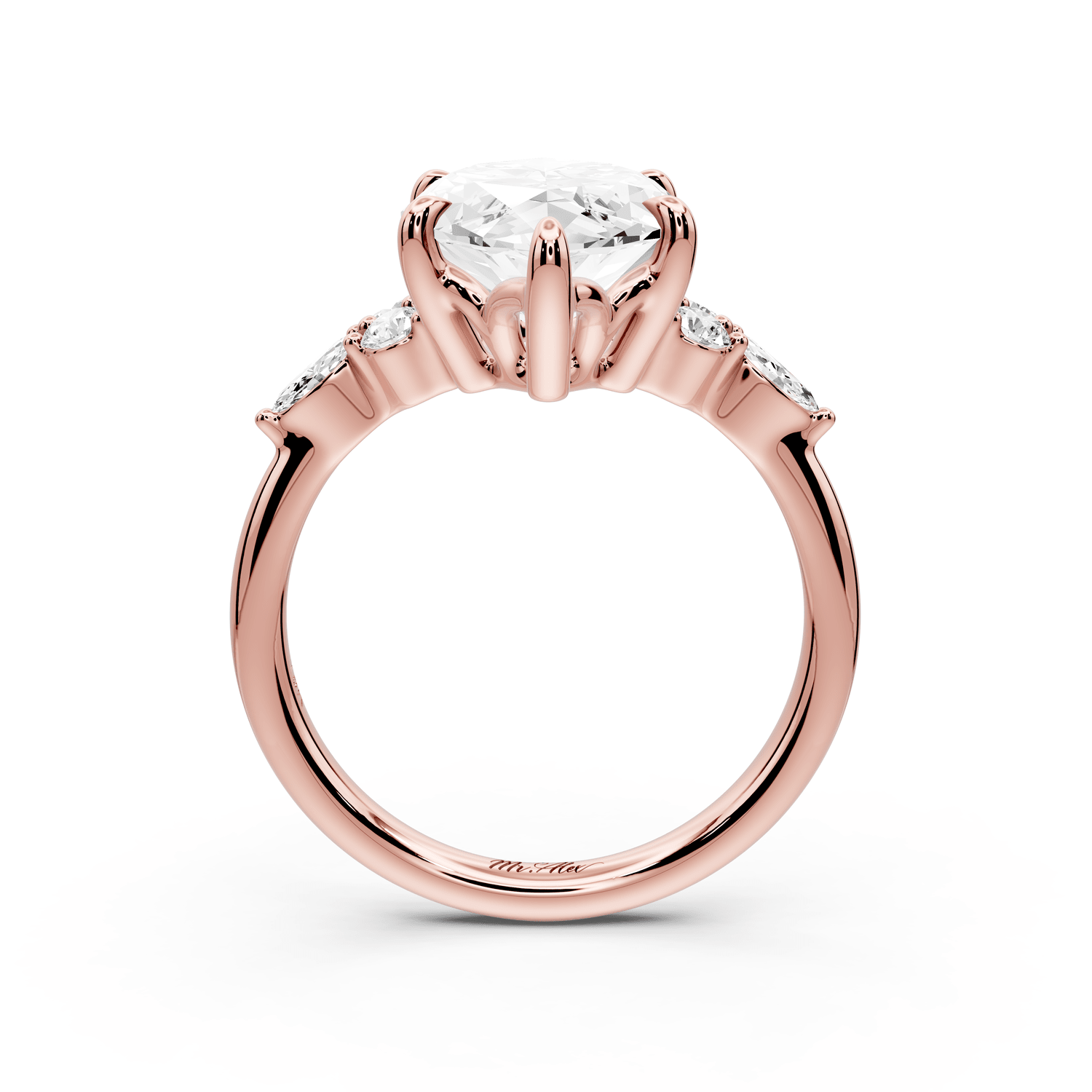 Sandi - 5ct 18k rose gold Marquise Floral Cluster Side-Stone Engagement Ring with Plain Band - Mr. Alex Jewelry