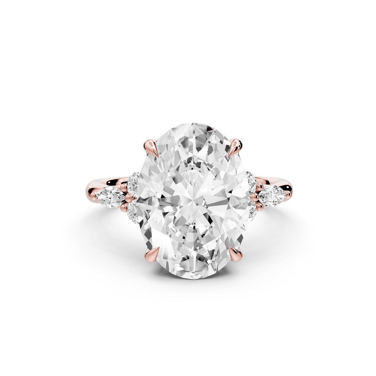Sandi - 5ct 18k rose gold Oval Floral Cluster Side-Stone Engagement Ring with Plain Band - Mr. Alex Jewelry