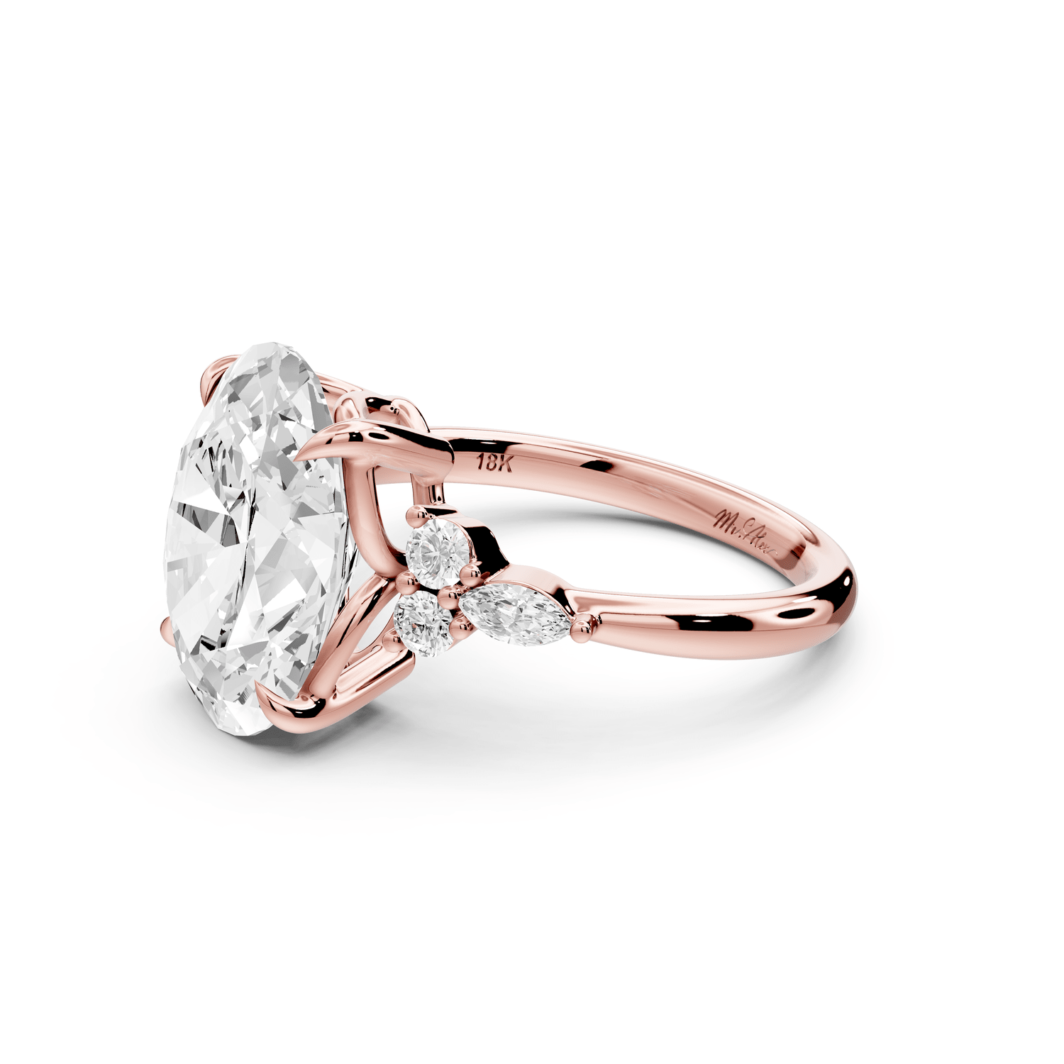 Sandi - 5ct 18k rose gold Oval Floral Cluster Side-Stone Engagement Ring with Plain Band - Mr. Alex Jewelry