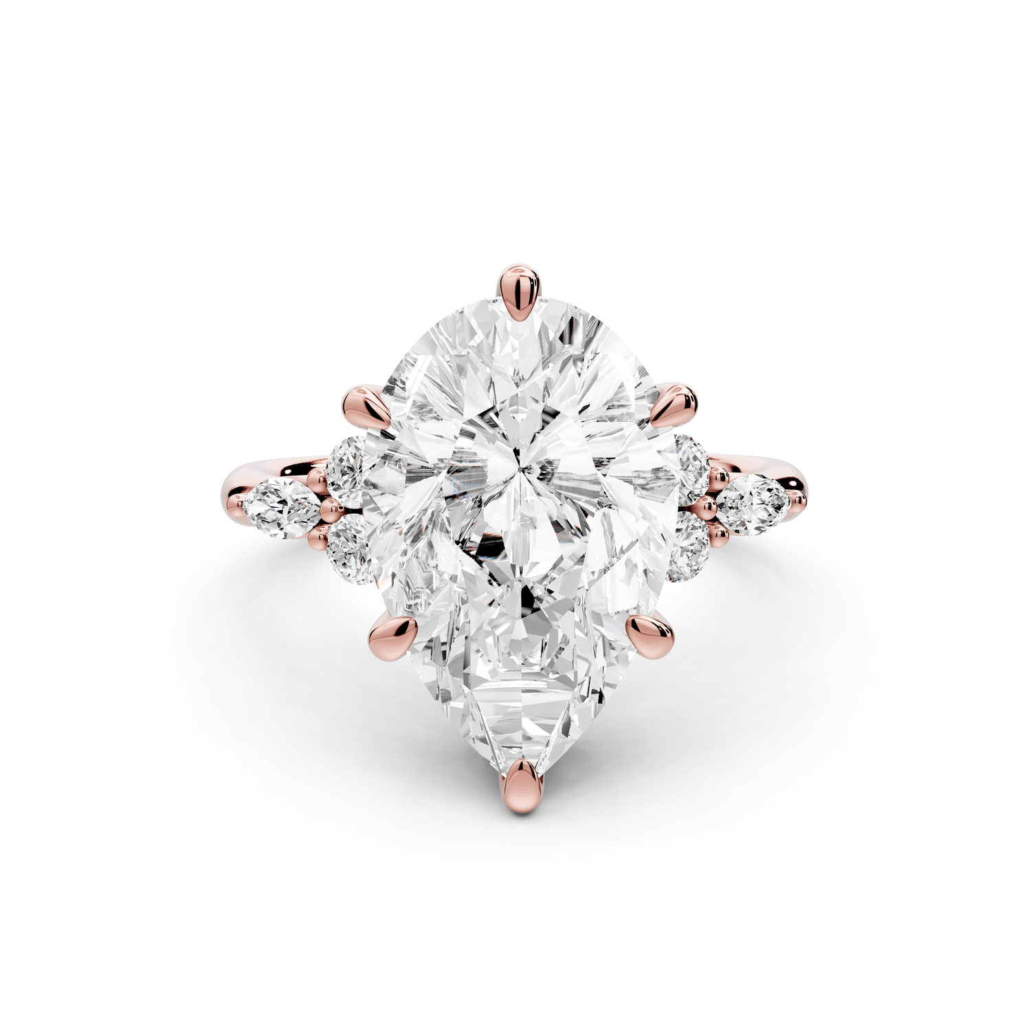Sandi - 5ct 18k rose gold Pear Floral Cluster Side-Stone Engagement Ring with Plain Band - Mr. Alex Jewelry
