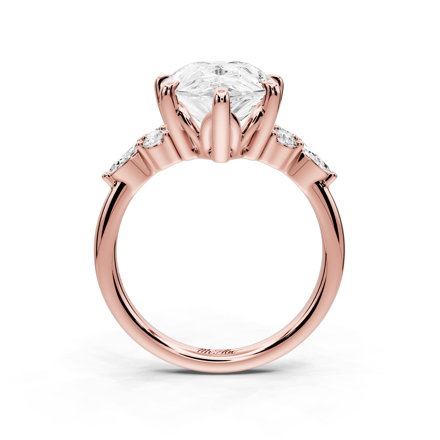Sandi - 5ct 18k rose gold Pear Floral Cluster Side-Stone Engagement Ring with Plain Band - Mr. Alex Jewelry