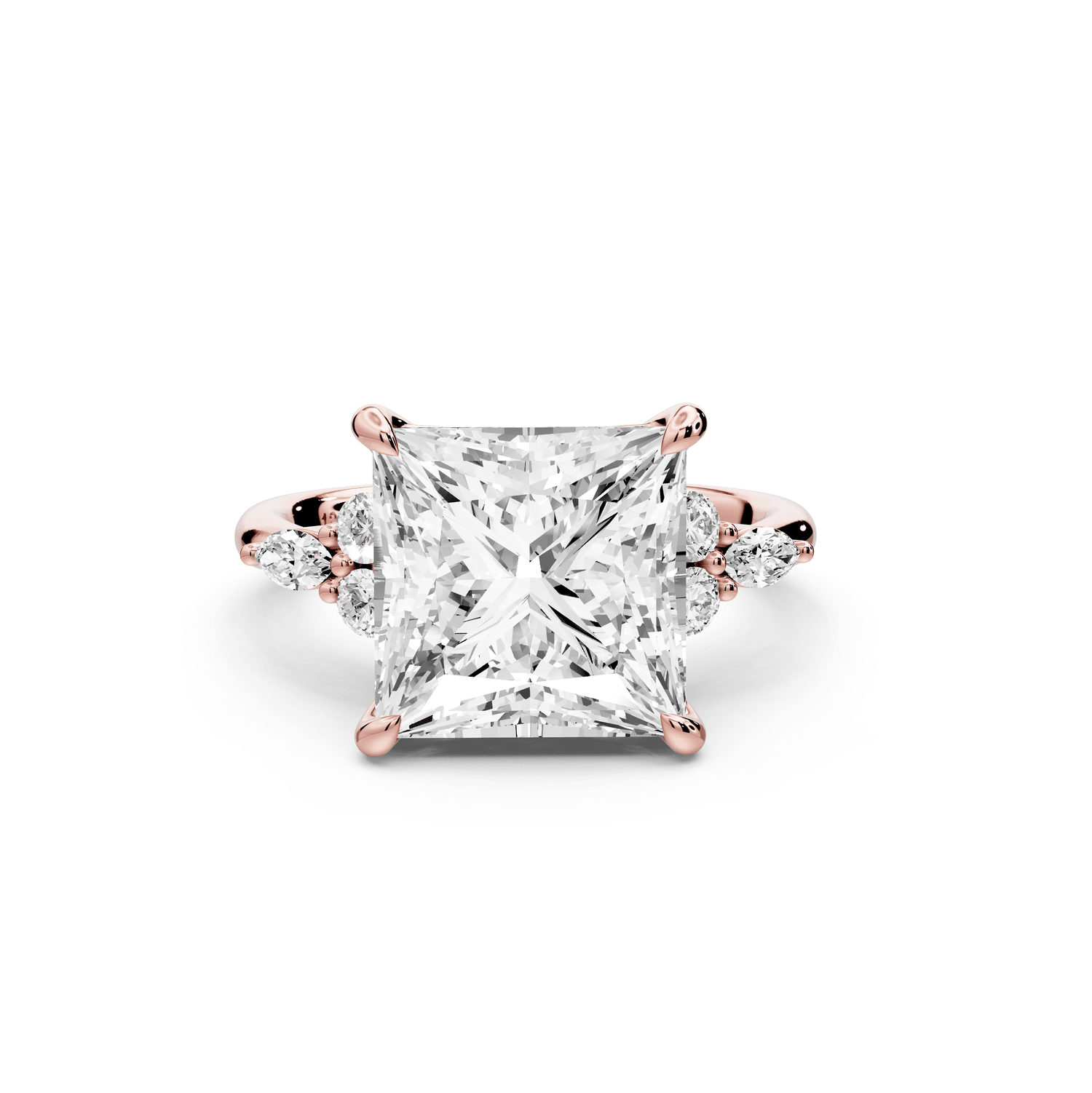 Sandi - 5ct 18k rose gold Princess Floral Cluster Side-Stone Engagement Ring with Plain Band - Mr. Alex Jewelry