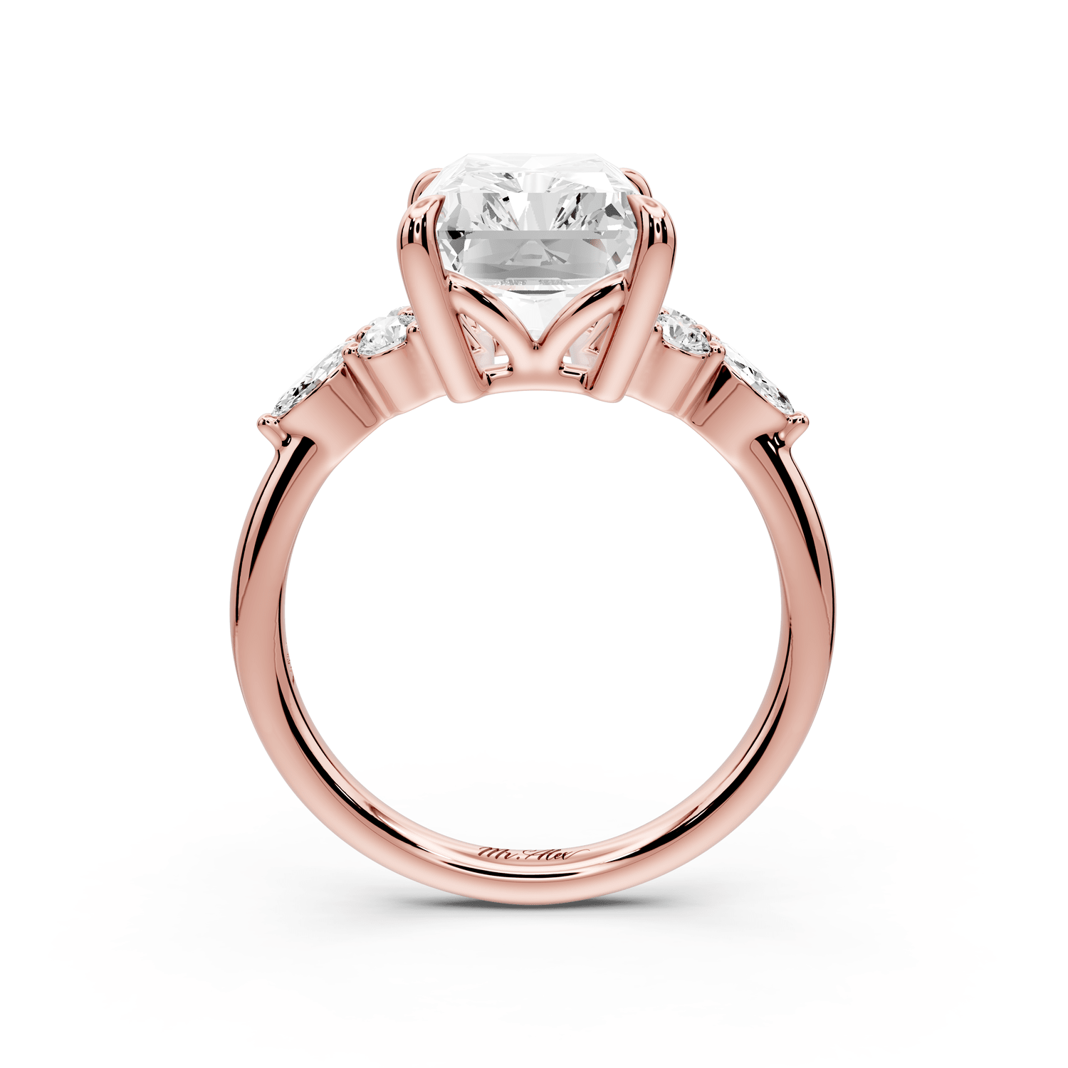 Sandi - 5ct 18k rose gold Radiant Floral Cluster Side-Stone Engagement Ring with Plain Band - Mr. Alex Jewelry