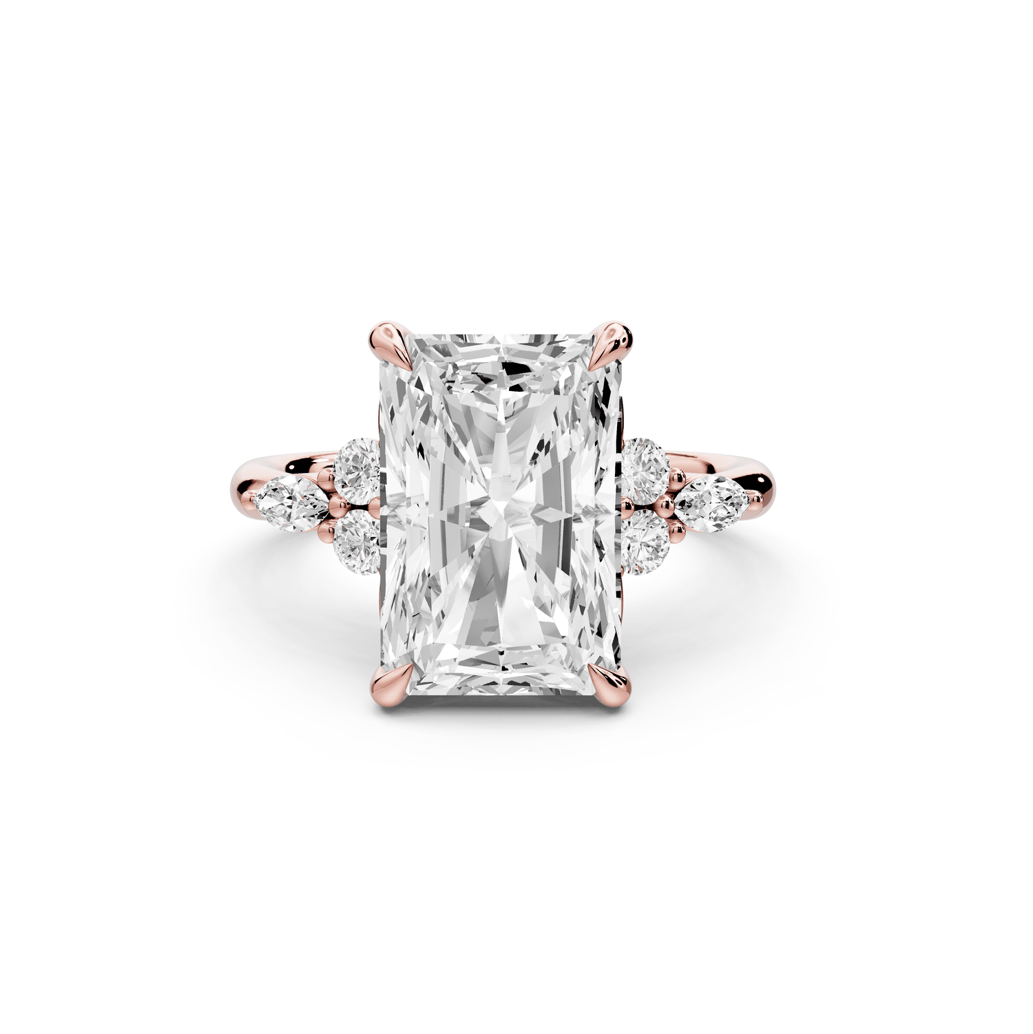 Sandi - 5ct 18k rose gold Radiant Floral Cluster Side-Stone Engagement Ring with Plain Band - Mr. Alex Jewelry