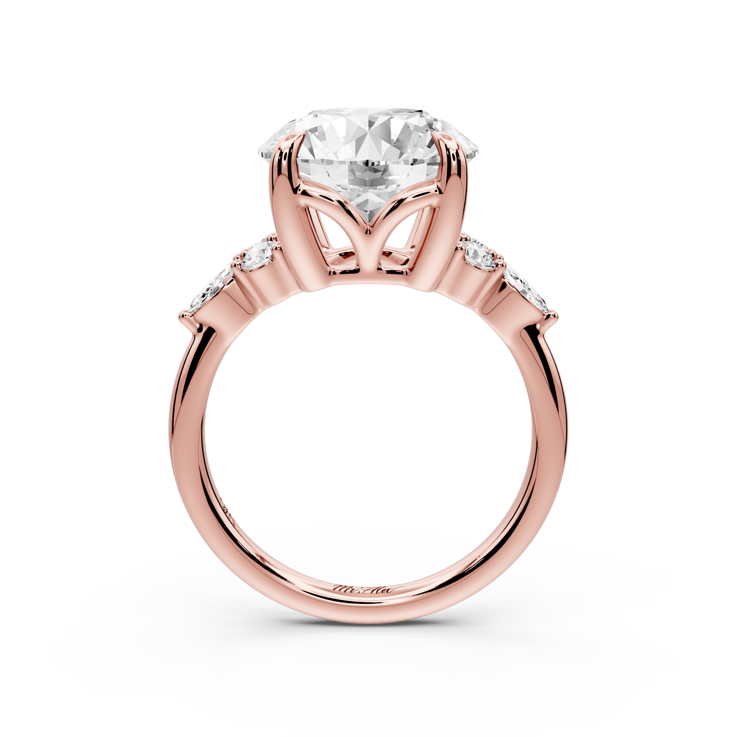 Sandi - 5ct 18k rose gold Round Floral Cluster Side-Stone Engagement Ring with Plain Band - Mr. Alex Jewelry